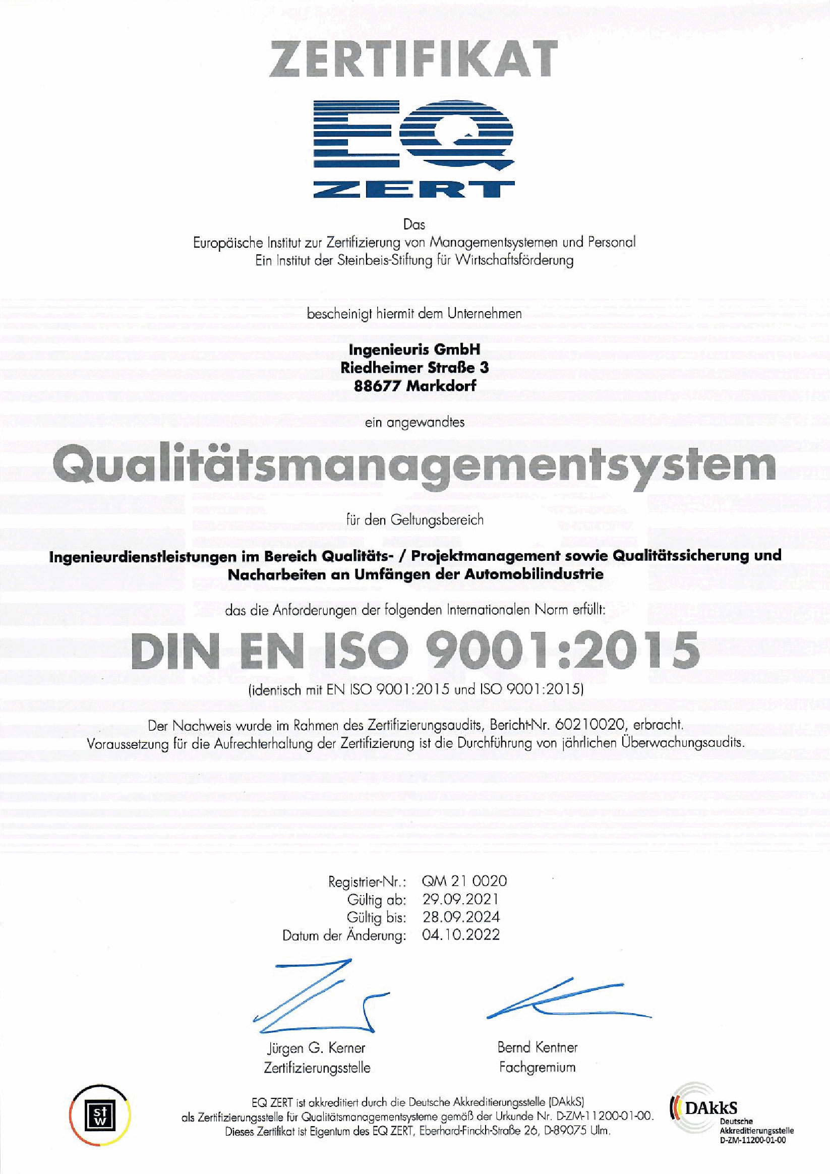Ingenieuris GmbH Zertifikat